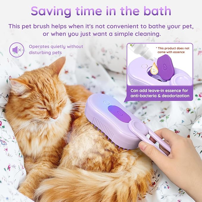 GKZ Cat Steam Brush, 3 in 1 Pet Comb for Massage, Cleaning, Shedding and Combing, Electric Mist to Prevent Flyaways for Home, Dogs and Cat Lovers - Purple-PawvioPets