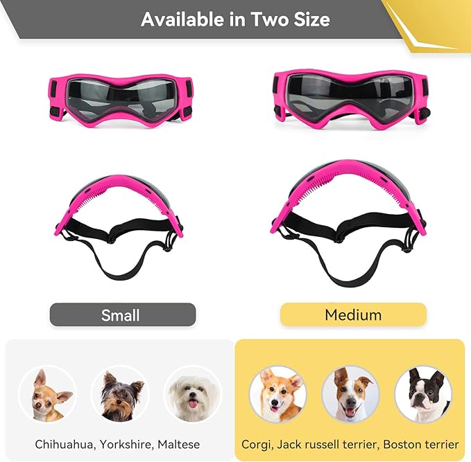Dog Goggles Dog Sunglasses for Medium Breed UV Protection Windproof with Adjustable Head Straps Chin Straps for Ride Car/Hiking Travel/On Beach-Pink-PawvioPets