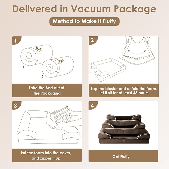 EHEYCIGA Orthopedic Dog Beds for Extra Large Dogs, Waterproof Memory Foam XL Dog Bed with Sides, Non-Slip Bottom and Egg-Crate Foam Big Pet Couch Bed with Washable Removable Cover, Brown-PawvioPets