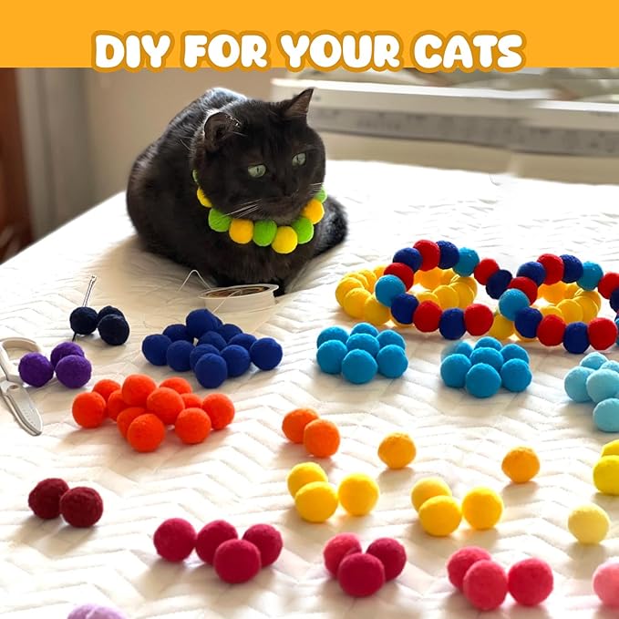 100Pcs Cat Toys Pom Pom Balls with 2 Launchers Set, Interactive Cat Toy Stuff for Indoor Both Adult & Kitten Toys-PawvioPets