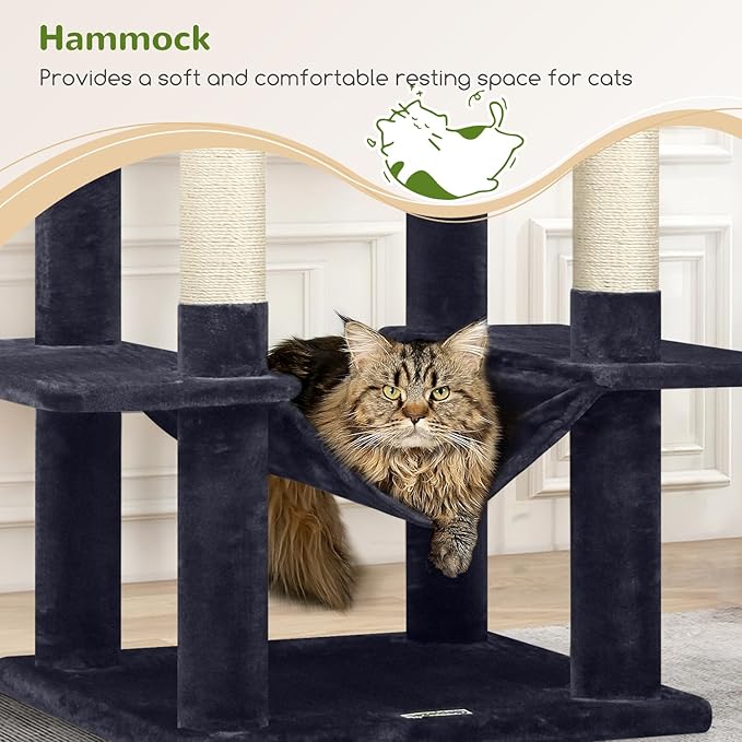 Globlazer Cat Tree Tower, 76-Inch Extra Tall Multi-Level Cat Furniture with Cozy Condos, Hammock and Perches for Adult Cats, Perfect for Climbing, Scratching, and Play, F76, Dark Grey-PawvioPets