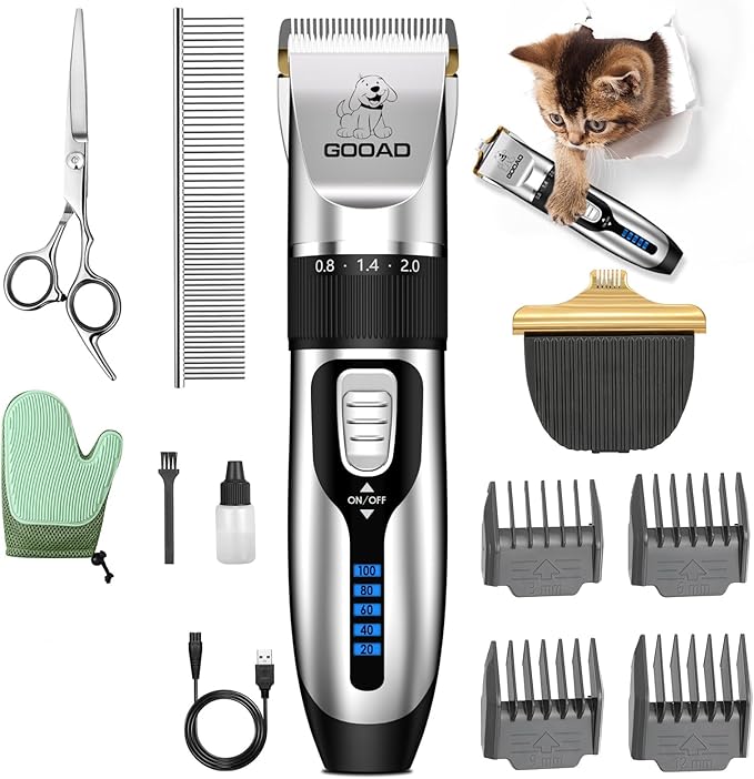Goood Cat Clippers for Matted Hair - Cordless Cat Shaver, Low Noise Paw Trimmer, Quiet Pet Hair Clippers (Silver)-PawvioPets