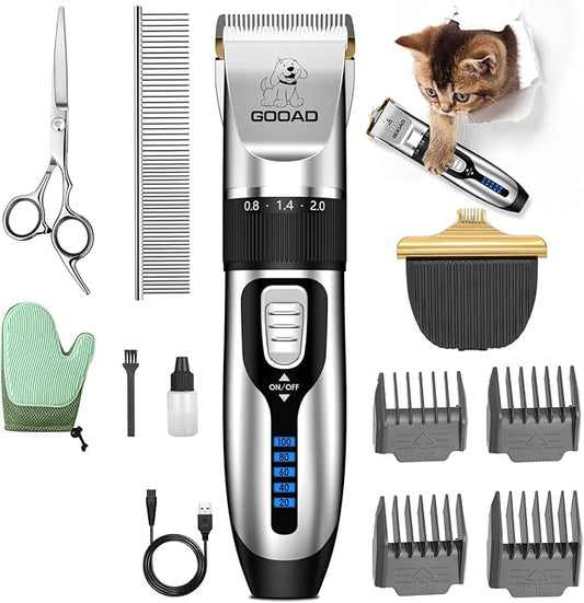 Goood Cat Clippers for Matted Hair - Cordless Cat Shaver, Low Noise Paw Trimmer, Quiet Pet Hair Clippers (Silver)-PawvioPets