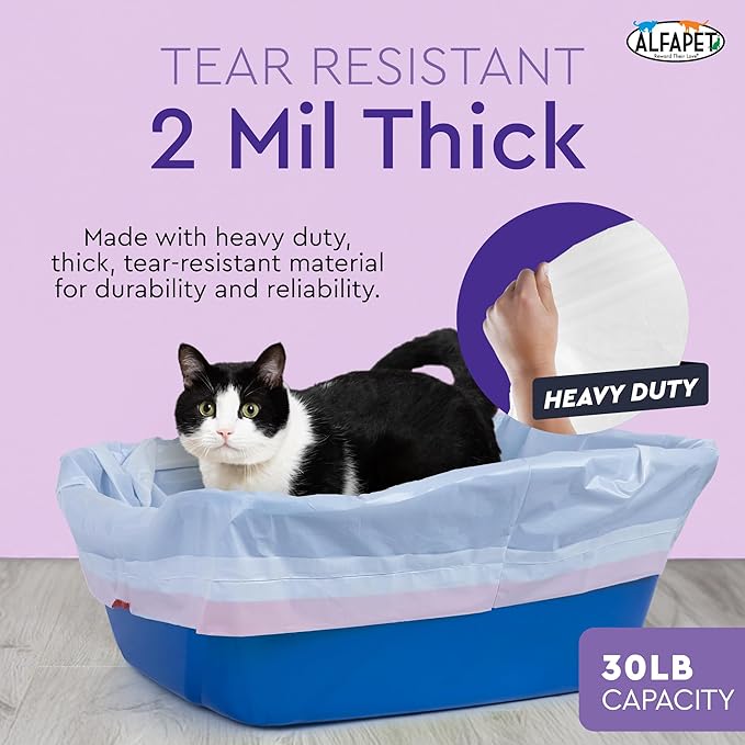 Alfapet Heavy Duty Flat Bottom Cat Litter Box Liners - Extra Giant 15 Count - Tear-Resistant Cat Litter Bags - Kitty Litter Liners for Rectangular Litterbox Pans, 36” x 18” x 2MIL Thick 30 lb Capacity-PawvioPets