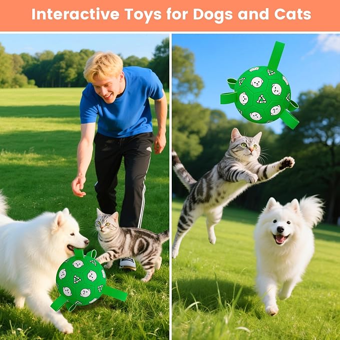 Dog Toys Ball, Durable Dog Soccer Ball with Straps, Interactive Dog Toys for Tug of War, Water Pool Puppy Toys for Indoor/Outdoor – Fun Dog Birthday Gift for Small & Medium Dogs, 6 Inch-PawvioPets