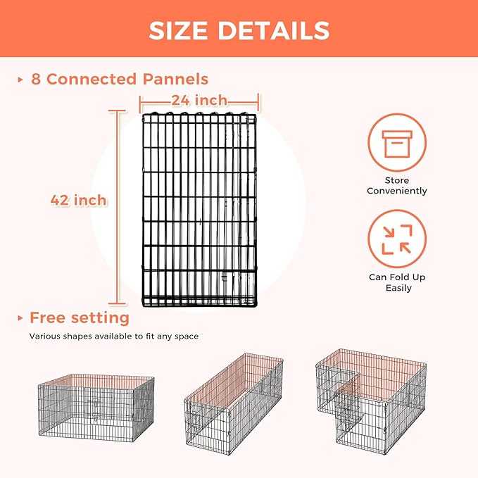 Foldable Dog Playpen 42" Height 8 Panels Metal Exercise Pen No Door - Indoor/Outdoor Dog Play Pen for Medium-Large Dogs, Portable Pet Fence for Yard Garden Camping, Black-PawvioPets