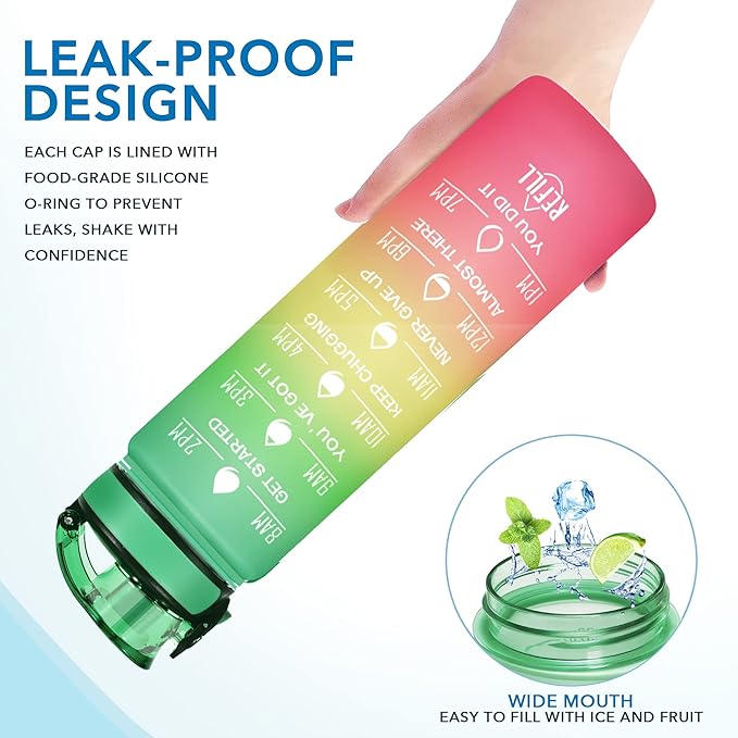 Enerbone Water Bottle, Leakproof BPA & Toxic Free, Motivational Water Bottle with Times to Drink and Straw, Fitness Sports Water Bottle with Strap for Office, Gym, Outdoor Sports-PawvioPets
