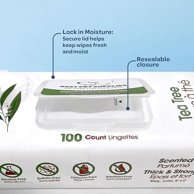 Best Pet Supplies Pet Wipes for Dogs - Dog Wipes Cleaning Deodorizing, for Coats, Ears, Paws - Cleansing, Tea Tree, 400 Count-PawvioPets