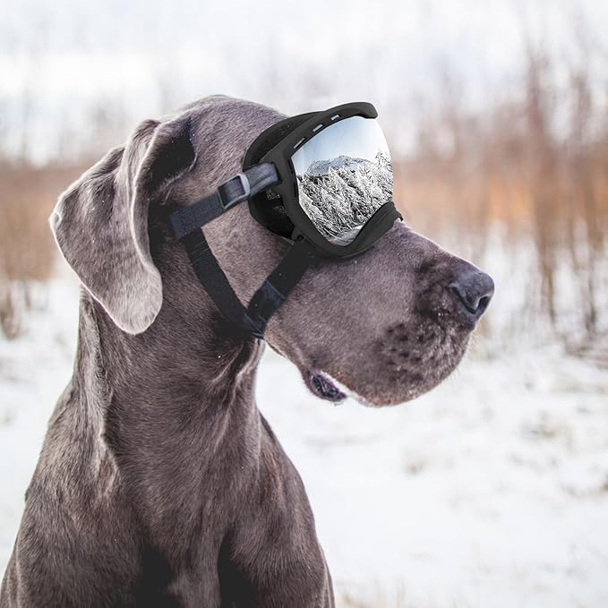 Dog Goggles for Large Dogs, UV Wind Dust Fog Protection, Soft Frame Adjustable Dog Sunglasses, Summer Driving & Winter Snow Eyewear, Tactical Pet Glasses with Elastic Strap (Black)-PawvioPets