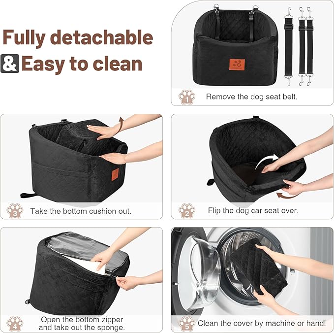 Dog Car Seat for Small Medium Dogs, Memory Foam Booster Car Seat for Dogs up to 35 lbs, Elevated Pet Car Seat, Travel Safety Bed with Washable Removable Cover and Storage Pockets(Black)-PawvioPets