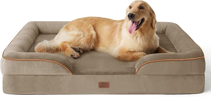 Bedsure XL Plus Orthopedic Dog Bed for Extra Large Dogs - Washable XLarge Dog Cat Bed Waterproof, Comfort Dogs Couch Sofa with Washable Removable Cover, Pet Bed with Nonskid Bottom, Hazel, 48"-PawvioPets