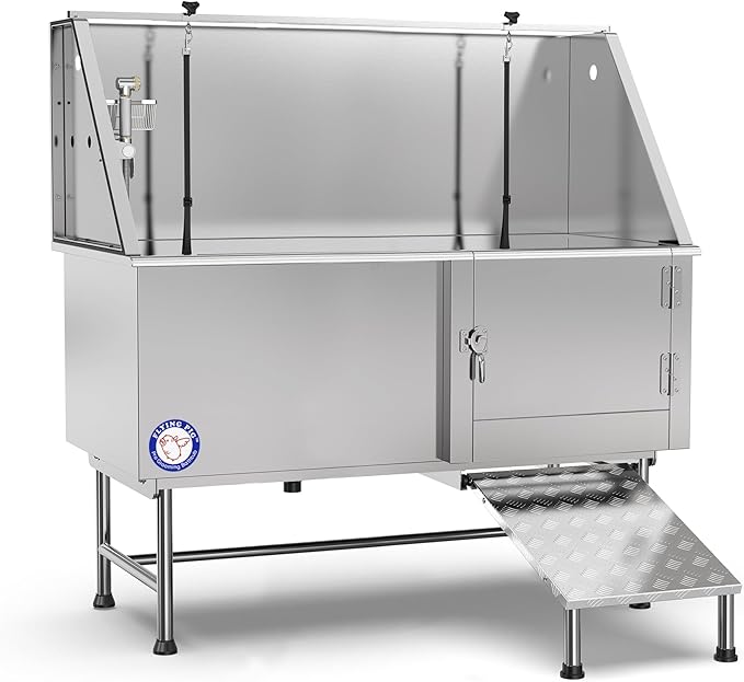Flying Pig Grooming 62" Stainless Steel Pet Dog Bath Tub with Faucet (Right door/Left Drain), 62 x 27 x 58"-PawvioPets