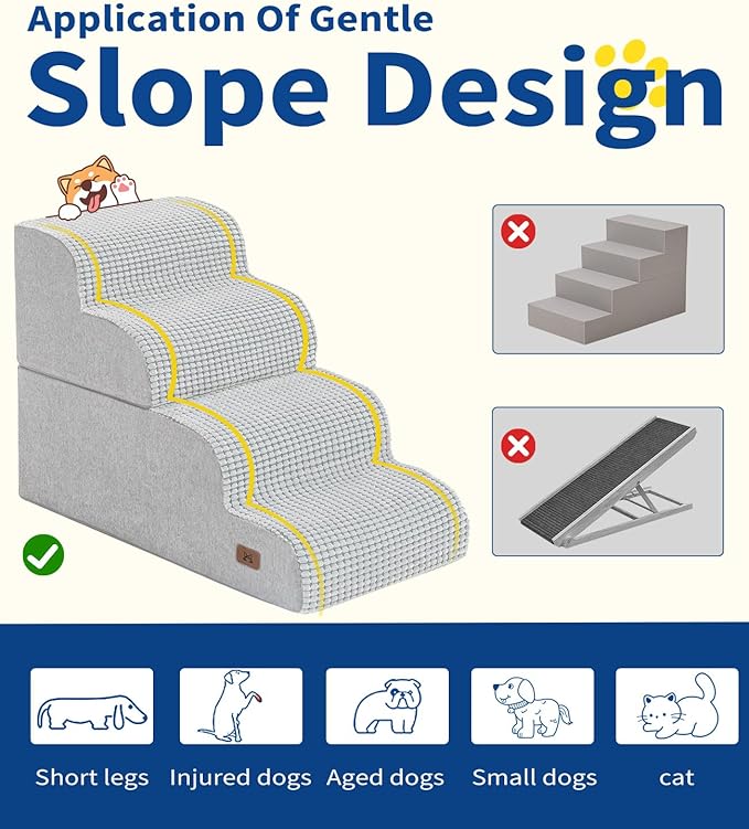 Dog Step for Bed, Dog Stair 4-Step 35D Pet Stair 19.7" H for High Bed or Sofa Non-Slip Balanced Pet Step Indoor, Light Grey-PawvioPets