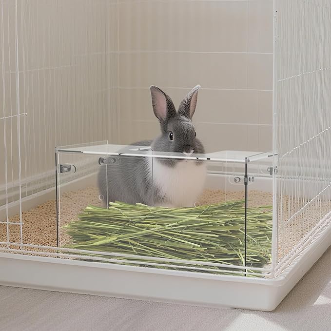 Acrylic Rabbit Hay Feeder with Lid, Transparent Hanging Food Dispenser Hay Feeder for Bunny Rabbits Guinea Pig Cage Chinchillas Hamsters Small Pets and Animals（Small-PawvioPets