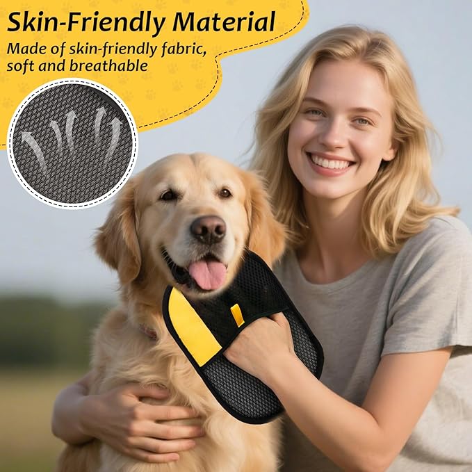 3 Pcs Pet Hair Removal Glove Set, Reusable Electrostatic Pet Hair Remover with Hair Remover Brush and Pet Comb, Upgrade Efficient Cats&Dogs Grooming Gloves for Clothes Furniture Carpet Seat-PawvioPets