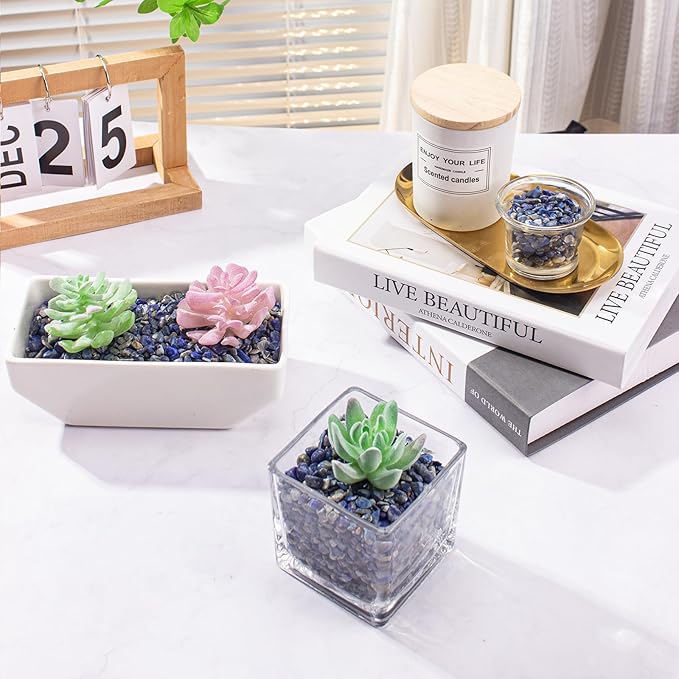 Crystals Chips Bulk Crushed Quartz Lapis Lazuli Stones 0.5 Lb/230g, Natural Irregular Shaped Healing Gravels Pebbles Decorative Stones for Fish Tank||Vase Filler|Succulent Plants Decor-PawvioPets