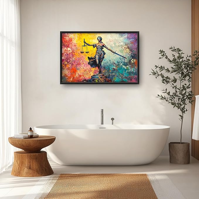 Extra Large Lady Justice Framed Wall Art for Living Room,Oversized Scales of Justice Pictures Wall Decor,Abstract Colorful Canvas Print Painting Modern Artwork Bedroom Office Bathroom 36L" x 24W"-PawvioPets