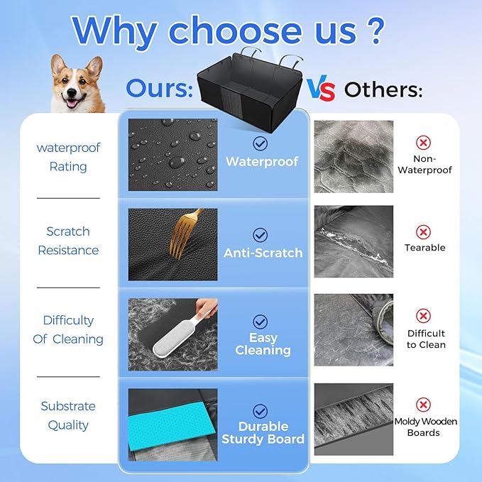 Back Seat Extender for Dogs,Hard Bottom Car Seat Cover,100% Waterproof 600D Heavy Durable Scratchproof Leather Car Dog Cover Back Seat,Non Slip Easy Clean Car Seat Protector,with Storage Bag-PawvioPets