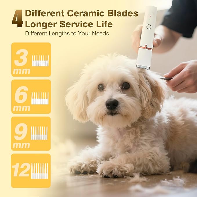 2025 New Petium 4-in-1 Dog Grooming Clippers Kit-Quiet Dog Nail Grinder & Paw Trimmer,Low Noise Cordless Pet Shaver for Small Dogs & Cats,USB-Rechargeable, 6 Guide Combs-PawvioPets