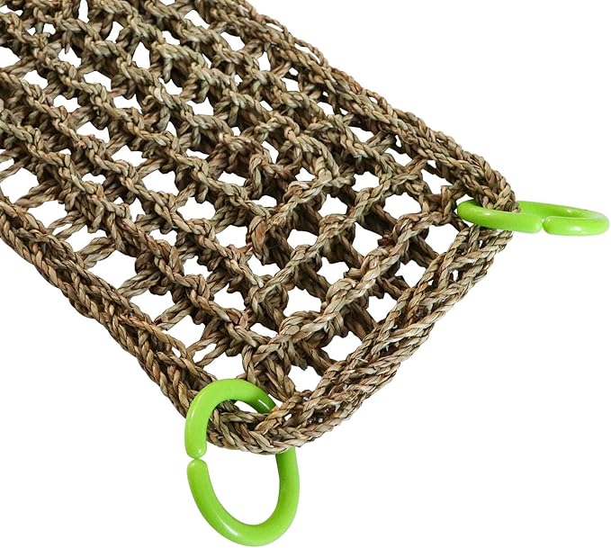 39 x 7 Inches Seagrass Mat, Natural Seagrass Woven Net, Bird Hammock Mat with Hooks, Cage Accessories, Climbing Rope Ladder Chew Toys for Cockatiel, Hamster, Guinea Pig, Rats, Parakeet-PawvioPets