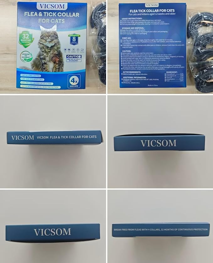 4 Pack Flea and Tick Collar for Cats, 32 Months Treatment, Waterproof Adjustable Kitten Flea Collar, Flea Prevention, Black-PawvioPets