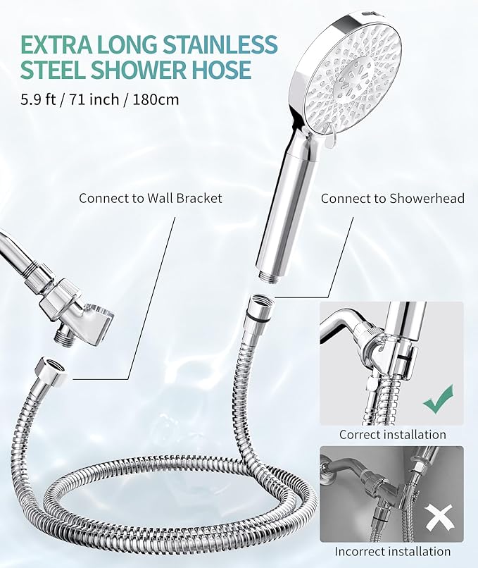 Filtered Shower Head with Handheld, High Pressure 9 Spray Mode Chrome Showerhead with 4 Filters, Detachable Shower Head, Water Softener Filters Beads for Hard Water - Remove Chlorine-PawvioPets