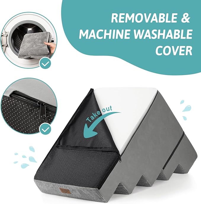 Dog Stairs for Small Dogs, 5 Tier Removable Wider Pet Stairs for Couch and Bed, 23.6" H Non-Slip Dog Steps for Puppies and Old Cats with Support Board, 29.5x19.7x23.6 inch, Grey-PawvioPets