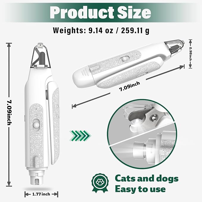 2-in-1 Cat Nail Clippers & Dog Nail Clippers Trimmers for Large Medium Small Dogs Cats Claw Trimmer Quick Sensor and Safety Guard USB Rechargeable with 2 LED Lights Dogs Nail Trimmer-PawvioPets