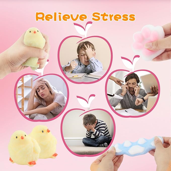 6 Pcs Taba Squishy , Kit Squeeze Toy ,Include Squishies( 2 Cat Paws & 2 Chick,2 Hamster), Soft Stress Relief Squeeze Toy,tress Relief Sensory Toy-PawvioPets