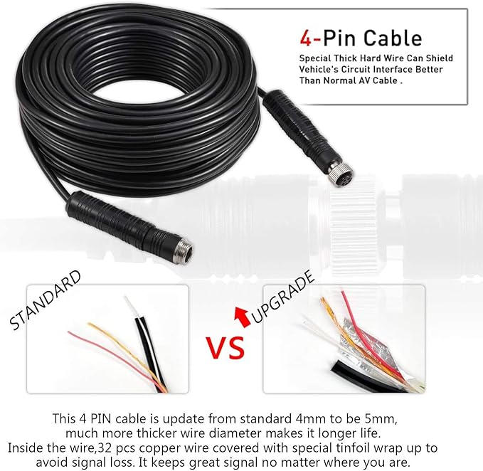 DALLUX Heavy Duty Vehicle Truck Bus Backup Camera System,Waterproof Night Vision Rear View Camera with 7 inch Monitor+66ft 4 PIN Camera Cable for Bus Truck Van Trailer RV Campers Motor Home(12V 24V)-PawvioPets