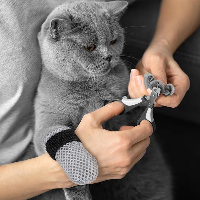 4Pcs Cat Nail Caps, Cats Booties Mittens Paw Covers Caps Shoes for Bathing Shaving Checking Nail Cutting, Pet Grooming Socks AntiScratch Adjustable Pet Claw Protector Foot Sleeves, Grey M-PawvioPets