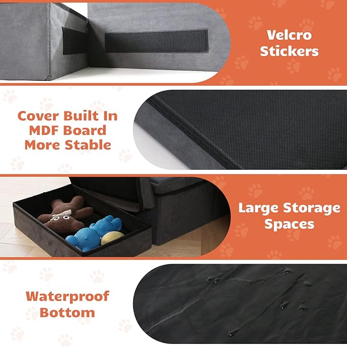 Foldable Dog Stairs/Steps 2-Tier Pet Steps Storage and Adjustable Steps for Small Medium Dogs Pet Steps Storage Stepper for High Beds Sofa Pet Dog Cat-PawvioPets