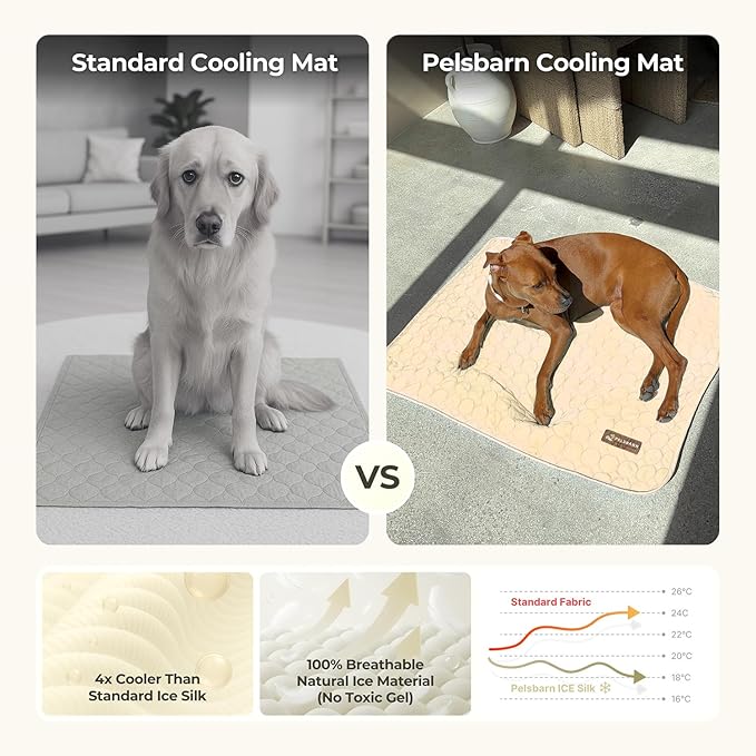 Dog Cooling Mat- Ice Silk Summer Comfort, Self Cooling, Non-Slip Dog Pad, Durable & Washable, Mat for Medium Dogs 50x65 cm, Support Shelter Dogs with Every Purchase (Beige)-PawvioPets