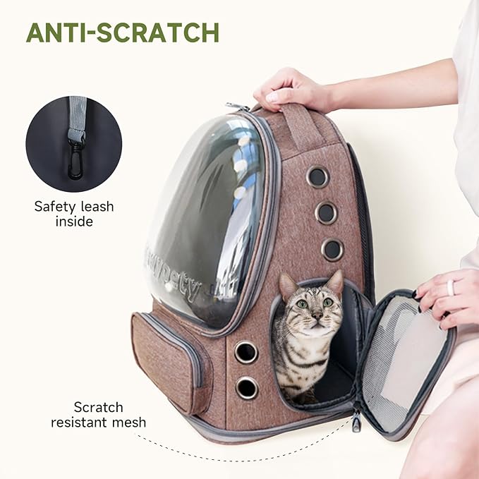 Cat Backpack Carrier, Breathable Cat Carrier Large Space Bubble Pet Backpack for Kitty Small Dog up to 15lbs, Transparent & Foldable Pet Carrier for Travel Hiking-PawvioPets