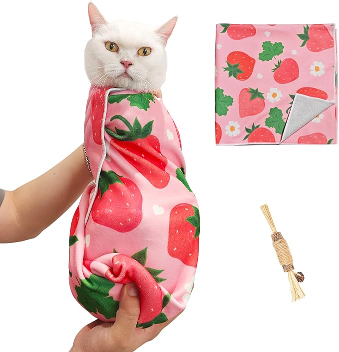 27.6" Cat Grooming Wrap,Self-Adherent Cat Wrap for Cutting Nails,Anti-Escape Cat Swaddle Wrap,Multifunctional Anti-Scratch Cat Restraint Wrap for Medicine,Nail Clipping,Ear Cleaning(Within 15lbs)-PawvioPets