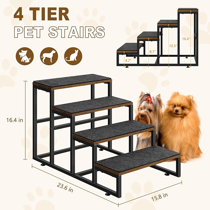 Dog Stairs for High Beds 4 Steps Dog Stairs for Small Medium Dogs Pet Stairs/Steps for Puppy, Cats, and Dogs, Easy to Walk on Dog Step for Beds and Cars-PawvioPets