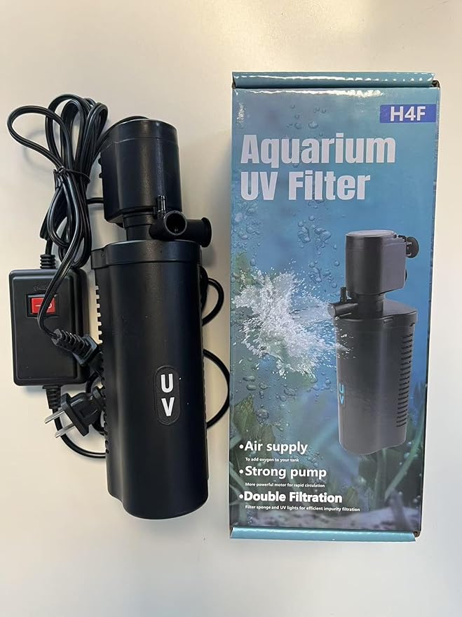 158GPH Small Aquarium Filter, UV Sterilizer for Aquarium for 10-45 Gallon Tank, Internal Pump for Turtle Betta Fish Tank Filter Silent 4-in-1 Green Killing Machine with Fish Tank Filters Deodorization-PawvioPets