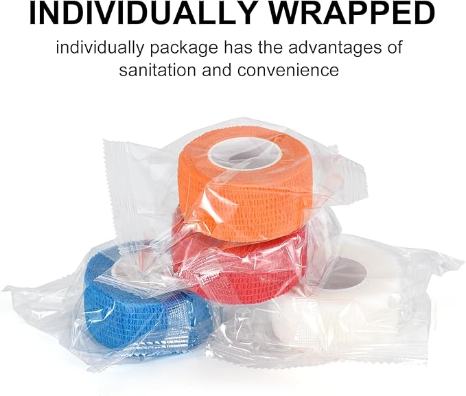 12 Pack Self Adhesive Bandage Wrap 1 Inch Cohesive Bandage Self Adherent Vet Wrap for Dog Pets Elastic Bandage Finger Tape Self Stick Wrap for First Aid Sports Athletic Tape (Mixed Colors)-PawvioPets