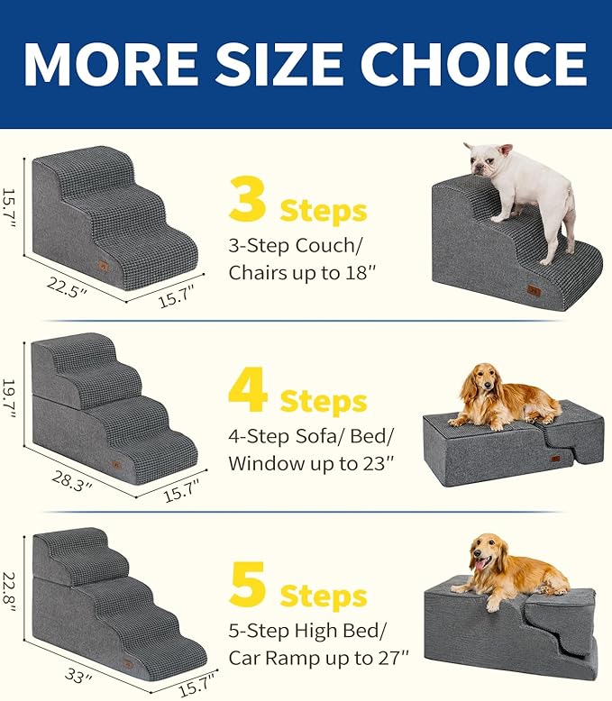 Dog Step for Bed, Dog Stair 5-Step 35D Pet Stair 22.8" H for High Bed or Sofa Non-Slip Balanced Pet Step Indoor, Grey-PawvioPets