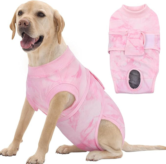 FUAMEY Recovery Suit for Dogs After Surgery,Soft Breathable Dog Bodysuit E-Collar & Cone Alternative Surgical Suit,Male Female Dog Neuter Spay Suits Anti Licking Wounds Onesie Pink Tie Dye XXL-PawvioPets