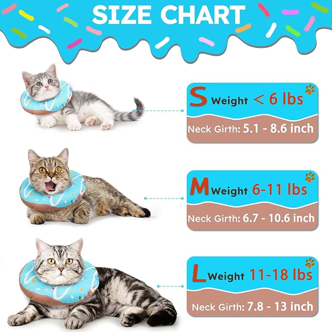 Cat Cone Collar Soft, Waterproof Cat Recovery Collars Spay Cones to Stop Licking Cute Donut E Collar After Surgery Anti-Lick Wound Healing Safety Elizabethan Collar for Kittens (Donut Blue, Small)-PawvioPets