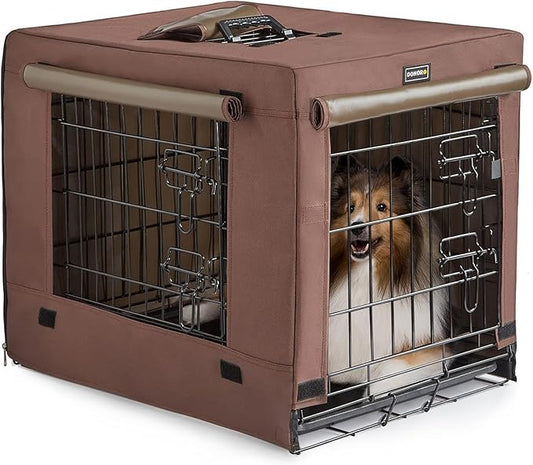 DONORO Dog Crates for Lareg Size Dogs Indoor Double Door Dog Kennels & Houses for Puppy and Cats, Collapsible Metal Contour Dog Cages (Brown, 42.0" L x 28.0" W x 31.0" H)-PawvioPets