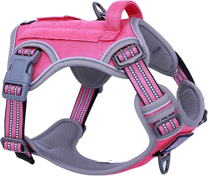 BUMBIN Tactical Dog Harness for Medium Dogs No Pull, Famous TIK Tok No Pull Puppy Harness, Fit Smart Reflective Pet Walking Harness for Training, Adjustable Dog Vest Harness with Handle Pink M-PawvioPets