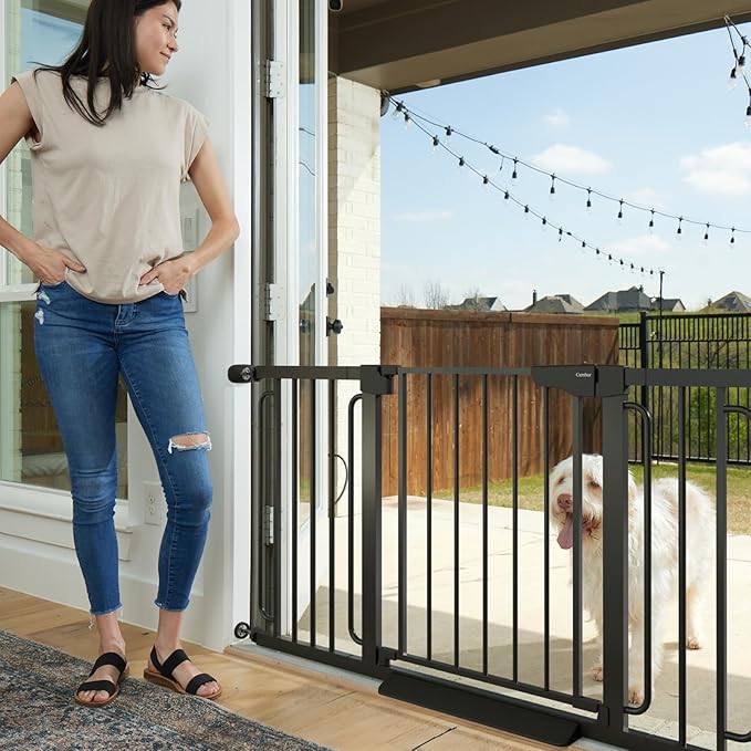 Cumbor 29.7-57" Extra Wide Baby Gate for Stairs, Mom's Choice Awards Winner-Dog Gate for Doorways, Pressure Mounted Walk Through Safety Child Gate for Kids Toddler, Tall Pet Puppy Fence Gate, Black-PawvioPets