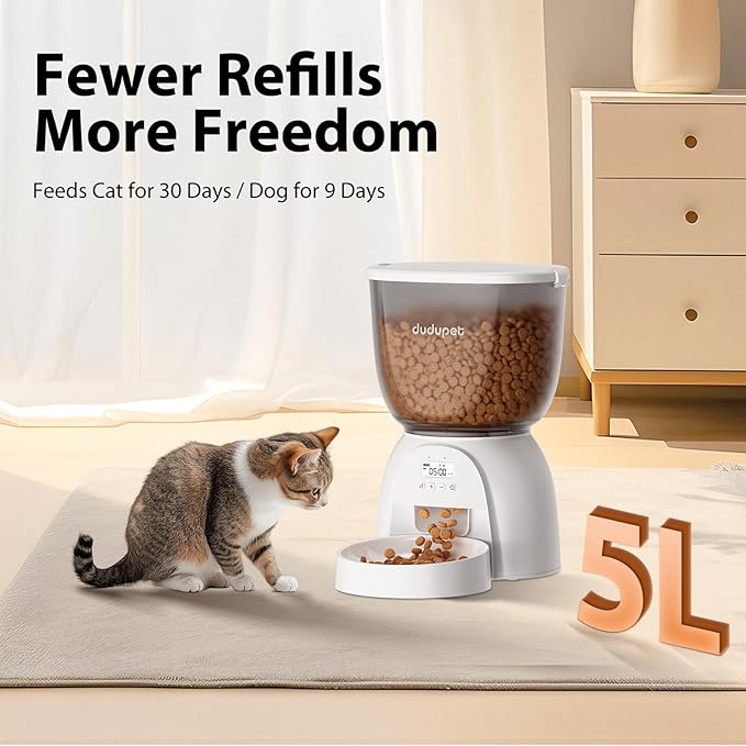 5L Automatic Cat Feeder, Timed Cat Food Dispenser, Automatic Pet Feeders Up to 6 Meal 1-20 Portion, Dual Power Supply Cats Feeder, Pet Dry Food Dispenser for Cats and Small Dogs-PawvioPets