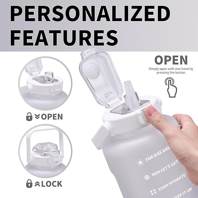 64oz,100oz,128oz Large Motivational Water Bottle with Time Marker, Leakproof & BPA Free Half Gallon Big Water Bottle with Straw Handle Tritan Frosted Water Jug for Gym,Fitness,Outdoor Sports-PawvioPets