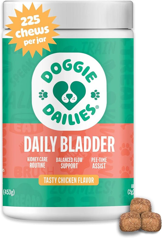 Doggie Dailies Cranberry Supplement for Dogs - Urinary Tract, Bladder & Kidney Support for Dogs - Cranberry for dogs with Marshmallow Root, Licorice Root & Apple Cider Vinegar (Chicken) 225 Soft Chews-PawvioPets