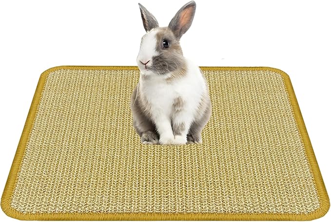 DYAUS Bunny Scratch Pad, Natural Sisal Rabbit Scratching Mat for Claws and Teeth Care, Indoor Bunny Chew Toys Bunny Bed for Biting Sleeping Nesting (1PC, 16x12in)-PawvioPets
