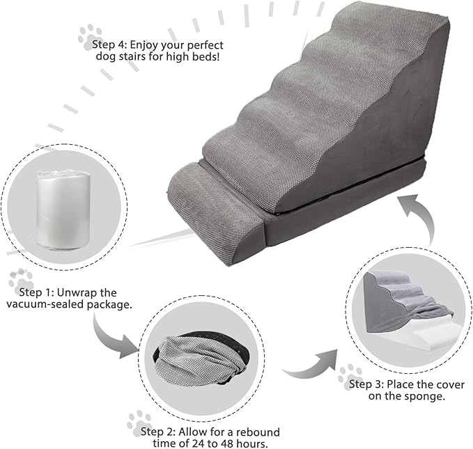 Dog Stairs & Steps for High Beds 30 Inches Tall, LitaiL 6 Steps Pet Stairs/Steps for Beds 24-30inch High for Small Large Dogs, Non-Slip Dog Ramps/Ladder for Old Dogs/Cats-PawvioPets