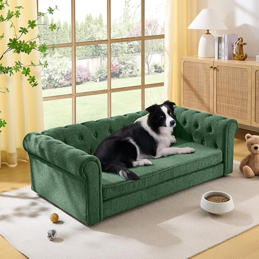 Dog Sofa Couch for Medium to Large Dogs, 55" Memory Foam Pet Sofa Couch with Washable Fabric, Durable Elevated Dog Bed with Legs, Removable Cushion for Medium and Large Dogs, Green-PawvioPets